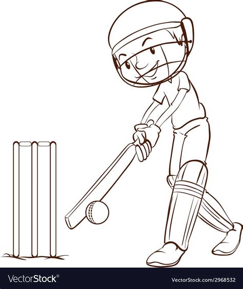 A Simple Sketch Of A Man Playing Cricket On A White Background