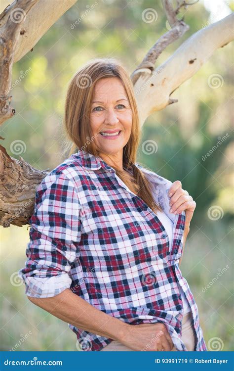 Portrait Attractive Relaxed Mature Country Woman Stock Image Image Of