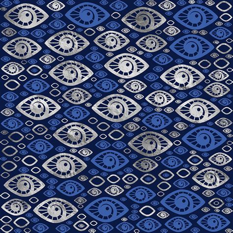 Greek Evil Eye Pattern Blues And Silver 1 Digital Art By Lioudmila Perry