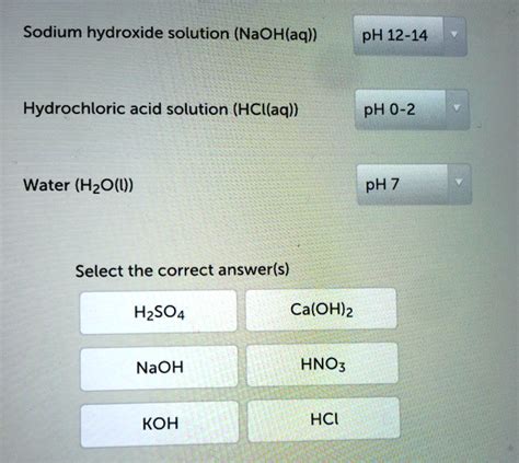 Solved Sodium Hydroxide Solution Naohaq Ph 12 14 Hydrochloric Acid