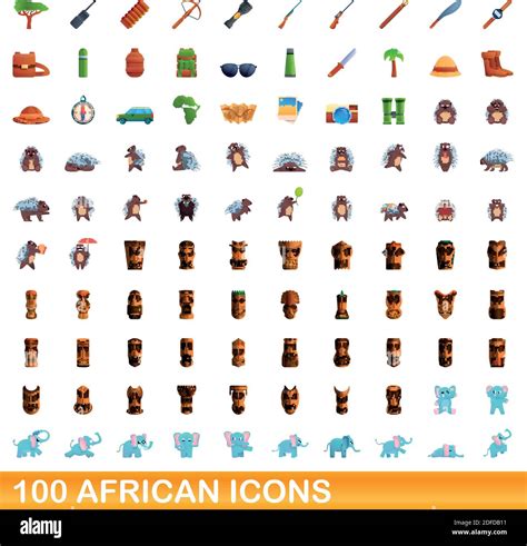 100 African Icons Set Cartoon Illustration Of 100 African Icons Vector