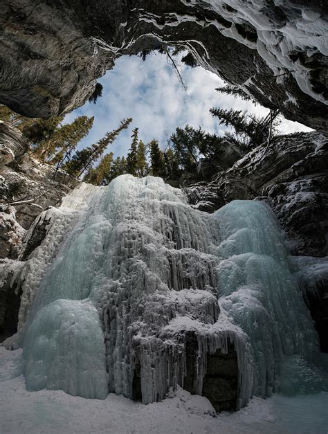 Idyllic View Of Frozen Waterfall At Maligne Canyon Photograph By Cavan