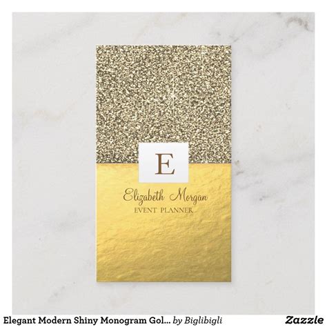 Elegant Modern Shiny Monogram Gold Glitter Business Card