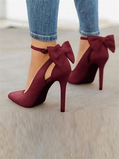 Wine Red Point Toe Stiletto Bow Fashion High Heeled Shoes Zapatos De