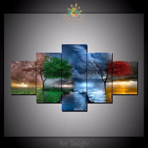 5 Pieces Set Four Seasons Tree Wall Art Paintings Picture Painting Canvas Paints Home Decor