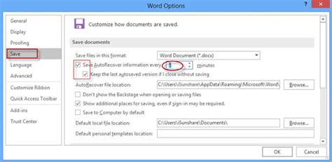 How To Turn On And Set Autosave In Wordexcel 2016