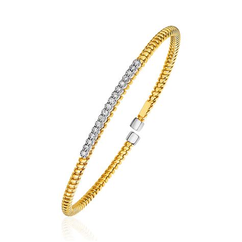 K Yellow Gold And Diamond Mm Flexible Bangle Bracelet Richard Cannon Jewelry