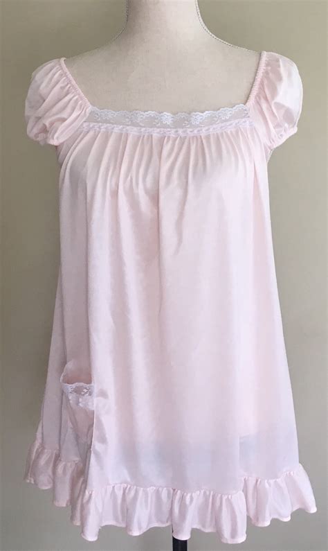 Blush Pink Babydoll Nightie Nightgown Romantic Vintage 50s Lace