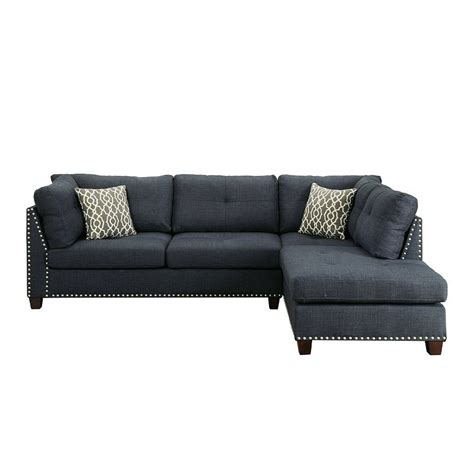 Laurissa Right Chaise Sectional W Ottoman Dark Blue By Acme