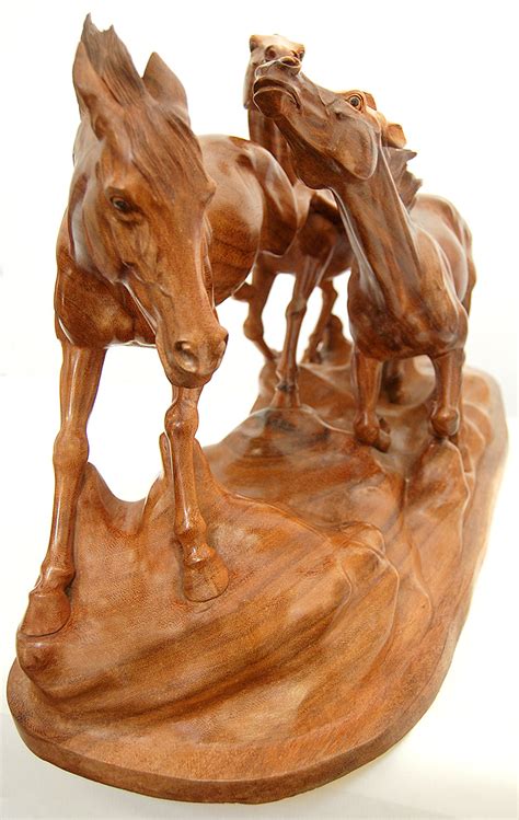 Wild Horse Wood Animal Carvings Exotic Artwork Stallions Mustangs