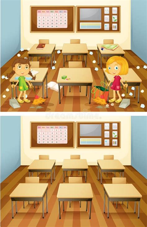 Students Cleaning Classroom Set Stock Vector Illustration Of Graphic