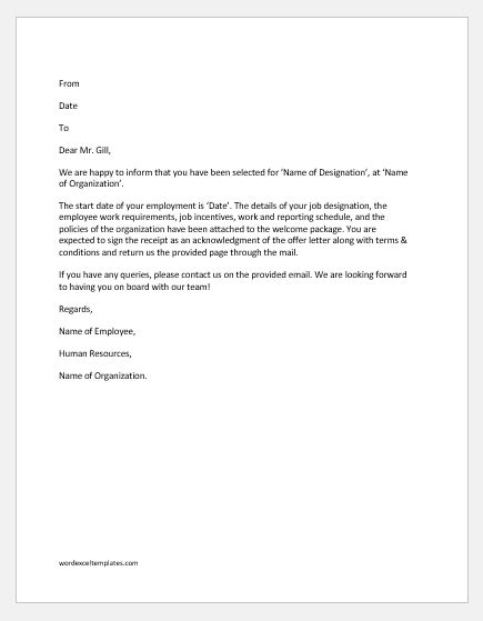 Job Offer Letter Samples Download Word And Excel Templates