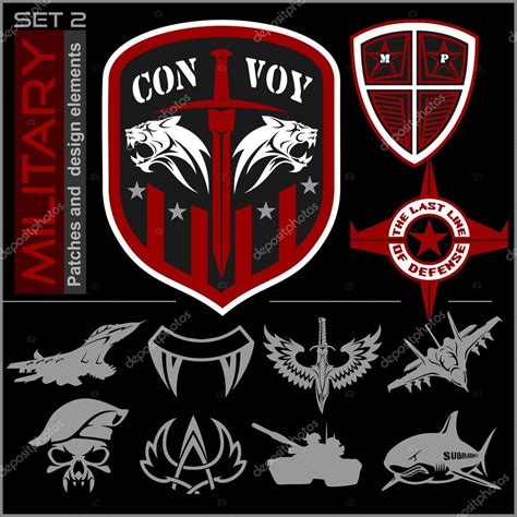 Conjunto de parches militares logos insignias y elementos de diseño