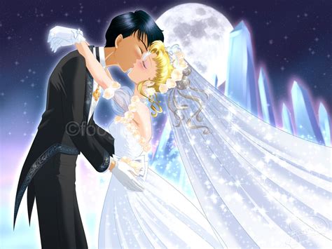 Usagi And Mamoru Wedding Kiss By Foogie On Deviantart Sailor Moon Wallpaper Sailor Moon Art