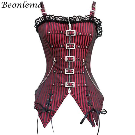 beonlema steampunk corset red black gothic clothing women lace corsets and bustiers overbust