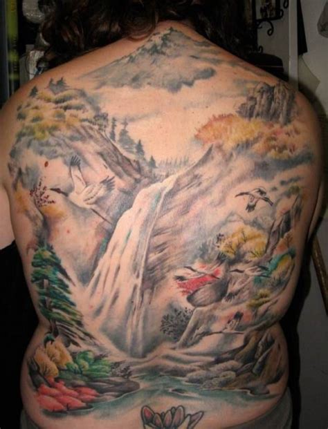 Back is nearly the best placement for a tattoo. Waterfall Landscape Tattoo Back - ideas tattoo designs | Back tattoo, Waterfall landscape ...