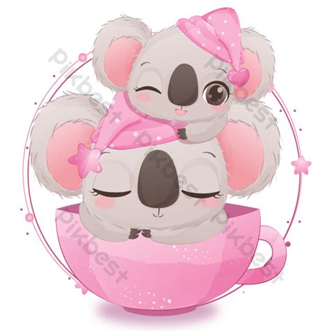 Cute Sleeping Koala Illustration For Baby Girl Eps Png Images Free