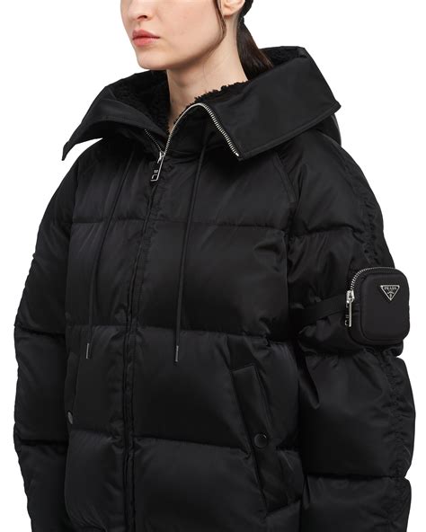 Black Re Nylon Gabardine Puffer Jacket Prada