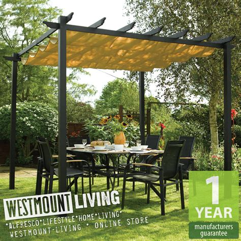 It can cover up to 50 installing a metal garden pergola creates an extension of your living and dining space so that even. NEW GARDEN PATIO METAL RETRACTABLE PERGOLA SUN CANOPY ...