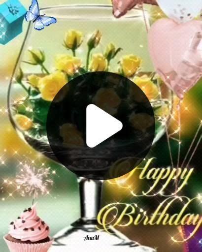 A Happy Birthday Card With Cupcakes And Flowers In A Glass Filled With