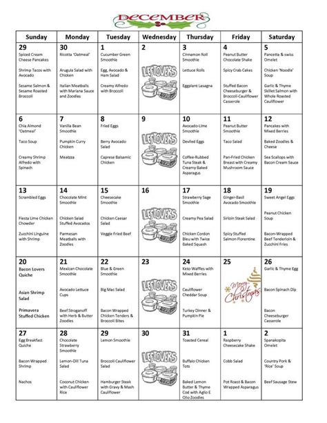 Low Carb December Monthly Meal Plan With Grocery List And Etsy