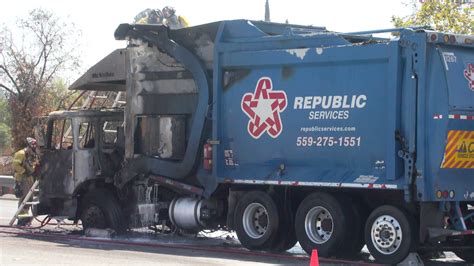 Garbage Truck Catches Fire On Fresno Highway