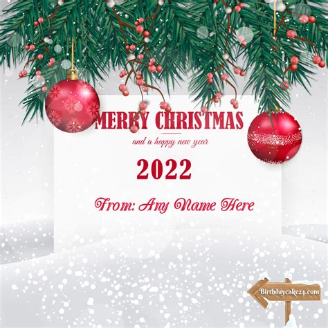 merry christmas and happy new year 2022 card with name edit