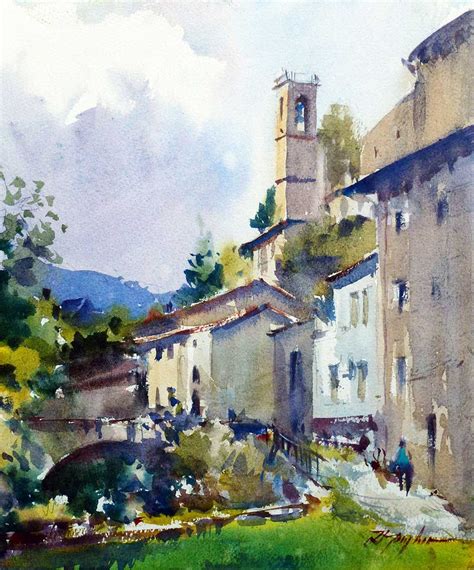 Castello Della Verrucolo Tuscany David Taylor Watercolor Landscape
