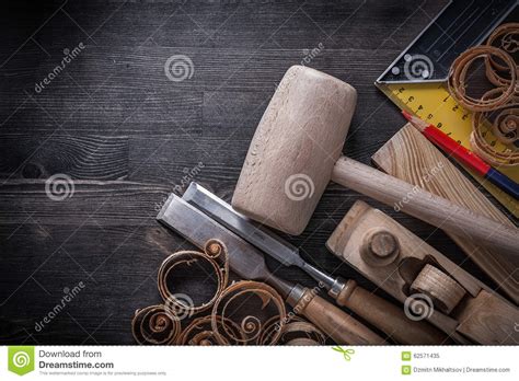Set Of Joiner Tools On Wooden Board Construction Stock Image Image Of