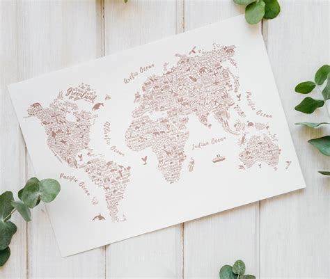 World Map Wall Art Dusky Pink Map For Kids Room World Map Etsy World