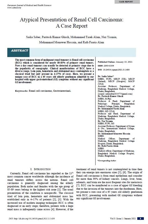 Atypical Presentation Of Renal Cell Carcinoma A Case Report European