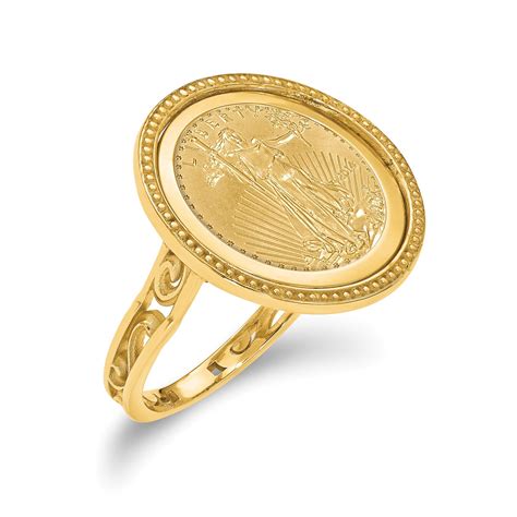 14k Yellow Gold 110ae Polished Coin Ring Wcoin Gold Coin Ring Coin