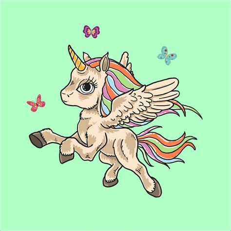 Colorful Unicorn Plays With Butterflies 1235000 Vector Art At Vecteezy