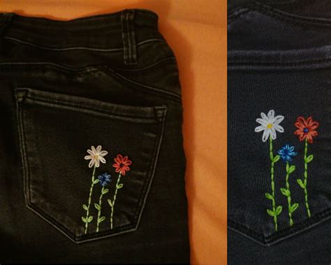 Embroidered Black Jeans With Flowers 🌸 Jean Embroidery Embroidery