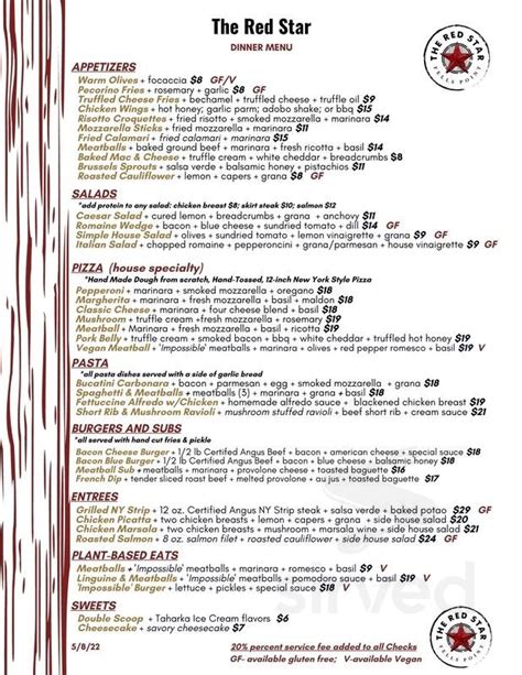 Red Star Fells Point Menu In Baltimore Maryland Usa