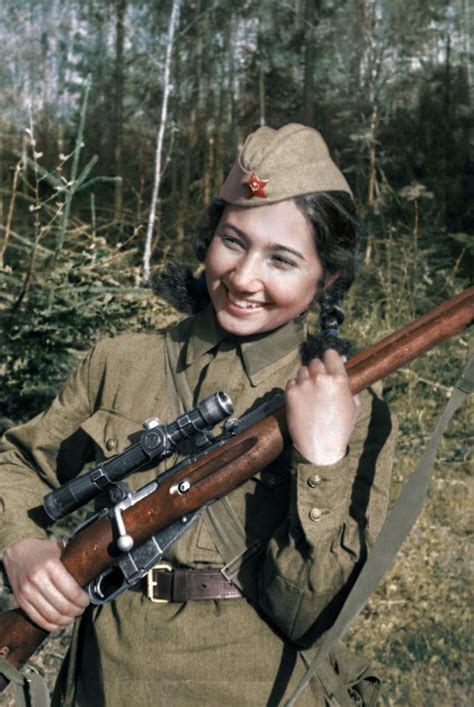 stunning colorized photos of legendary soviet female snipers from wwii including one dubbed