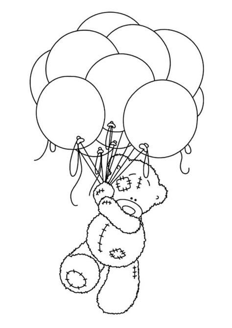 Fise De Colorat Cu Bătrân Ursuleț De Pluș Care ține Baloane