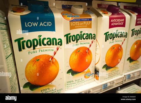 Cartons Of Tropicana Orange Juice Are Seen In A Supermarket Stock Photo