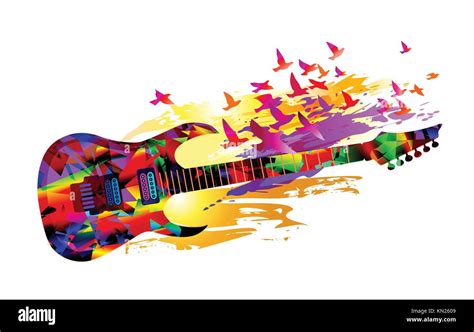 Colorful Music Background Banner With Electric Acoustic Guitar And