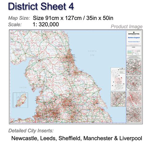 Wall Maps Northern England Newcastle Upon Tyne Leeds Manchester