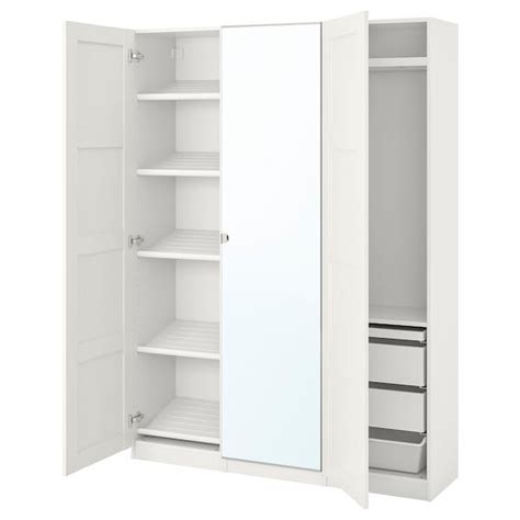 Ikea pax triple wardrobe with mirror doors and drawers. PAX / AULI Wardrobe combination - gray stained ash effect ...