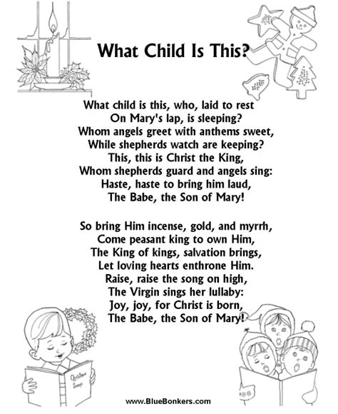 Bluebonkers What Child Is This Free Printable Christmas Carol Lyrics
