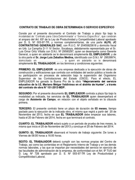 Modelo De Contrato De Obra O Servicio Determinado Financial Report