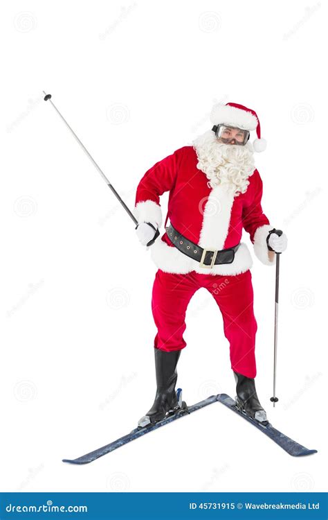 Portrait Of Happy Santa Claus Skiing Stock Image Image Of Costume