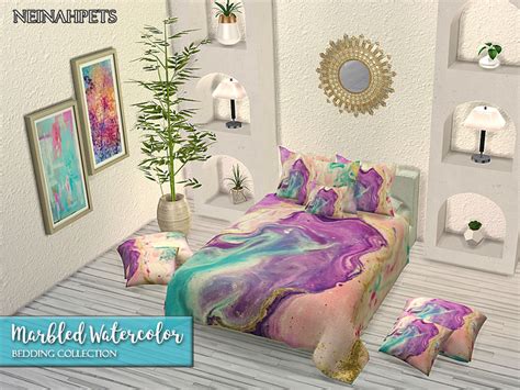 Lovely Watercolor Marbled Bedding Found In Tsr Category Sims 4