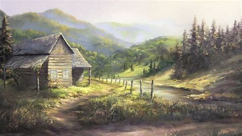 Rustic Cabin Oil Painting Landscape Art Landscape Paintings Kevin