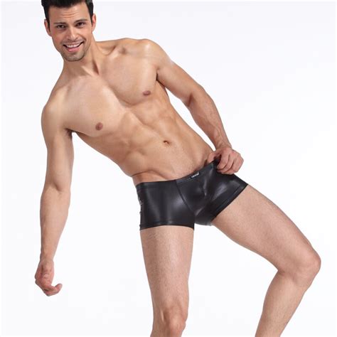 2018 Hot Sale Sexy Cotton Men S Underwear Sexy Pu Leather Men Underwears Boxer Shorts High