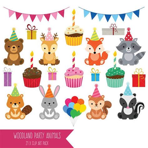 Woodland Party Animals Clipart Cute Birthday Animals Clip Etsy