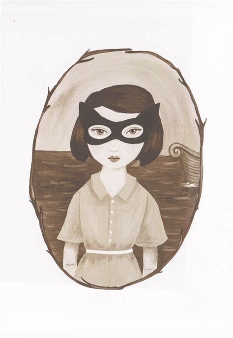 A Drawing Of A Woman Wearing A Cat Mask And Standing In Front Of The Ocean