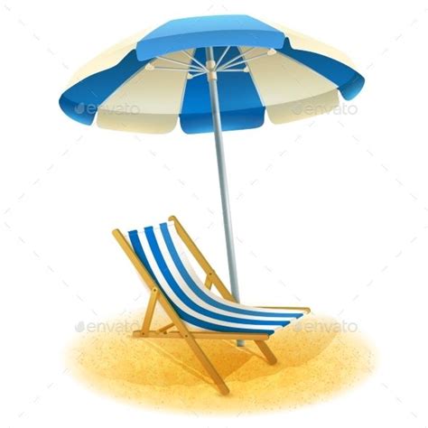 Deck Chair With Umbrella And Beach Sand In Summer Cartoon Vector